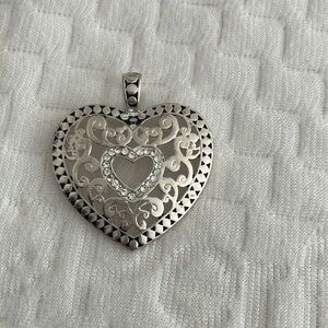 Silver vintage pendant heart with crystals decoration